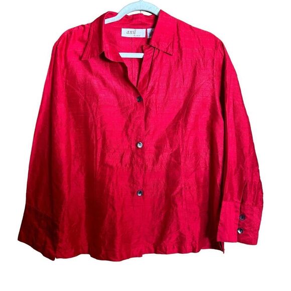 Anii by Natural Jacket Womens Large Red Silk Lightweight Lagenlook Romantic Top - Picture 1 of 7